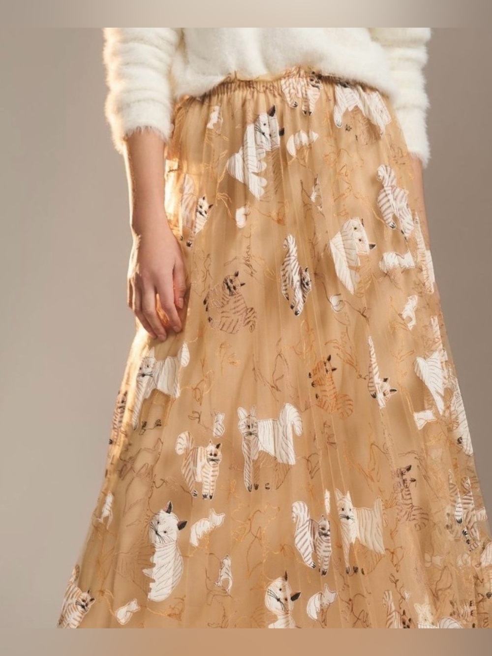 Geisha Designs Appliqué Maxi Skirt Anthropologie Cat Print NWT XL - Picture 2 of 10